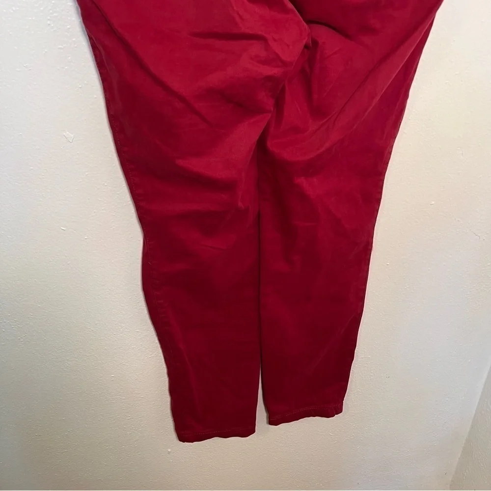 Loft Women's Sz 8 Chino Pant Burgundy Red Moto Zippers Slim Ankle Stretch Cotton